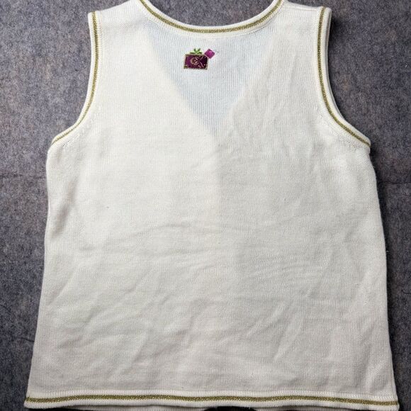 Holiday Christmas Ugly Sweater Vest Women's Large White Embellished Button Front - Picture 8 of 9